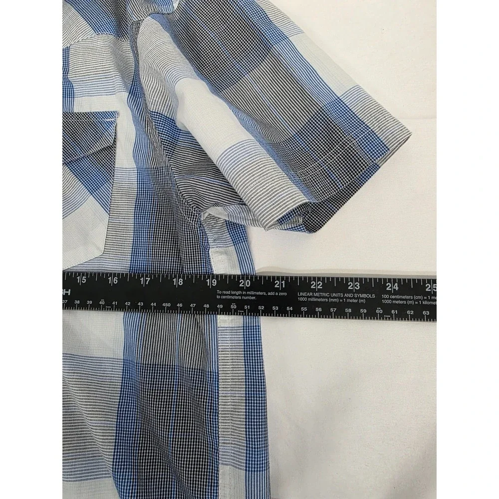 Levi Strauss Mens Blue Plaid Short Sleeve Pearl‎ Snap Western Shirt L 3LYSW5952
